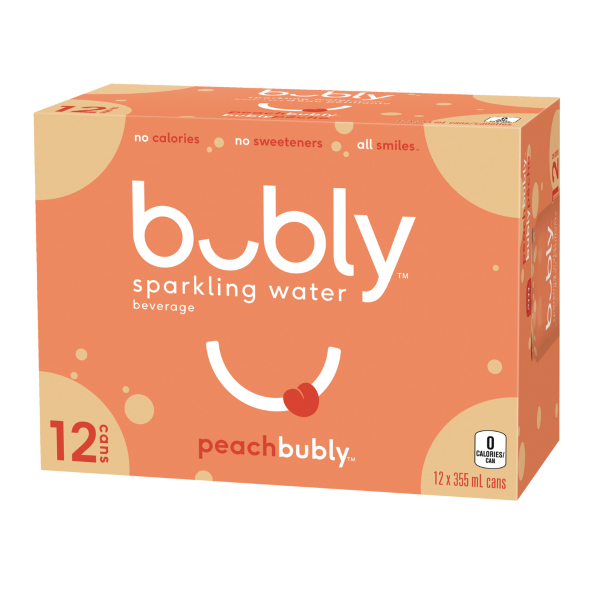 Bubly Sparkling Water, Peach, 12x355ml