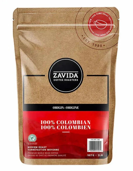 Zavida Coffee Roasters 100% Colombian Medium Roast Whole Bean, 907g