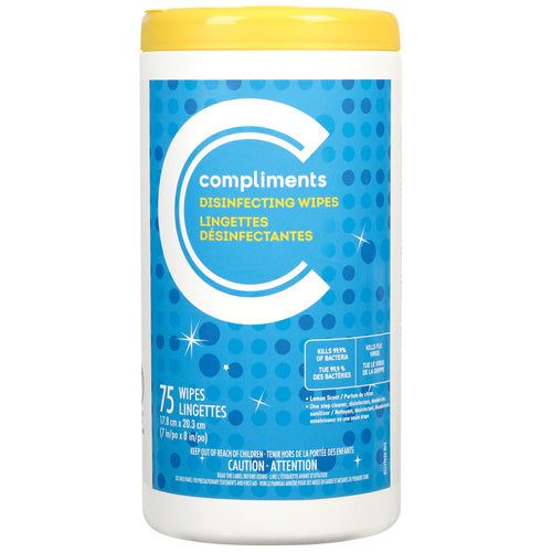 Compliments Lemon Disinfecting Wipes, 75ct