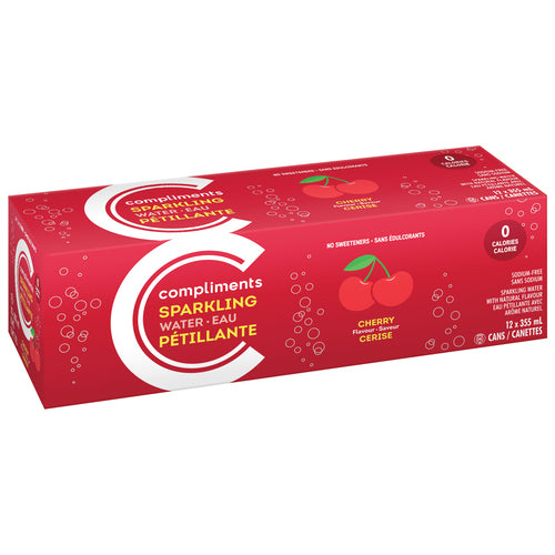 Compliments Sparkling Water, Cherry, 12 x 355ml