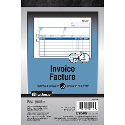 Adams Invoice Book, 50 Triplicates