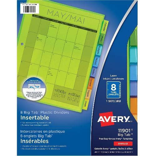 Avery Big Tab Plastic Insertable Dividers, Multi-Coloured, Letter-Size, 8-Tabs/ST, 1-Set/PK