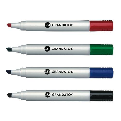 Grand and Toy Low-Odour Dry-Erase Markers, Assorted Colours, Chisel, 4/PK