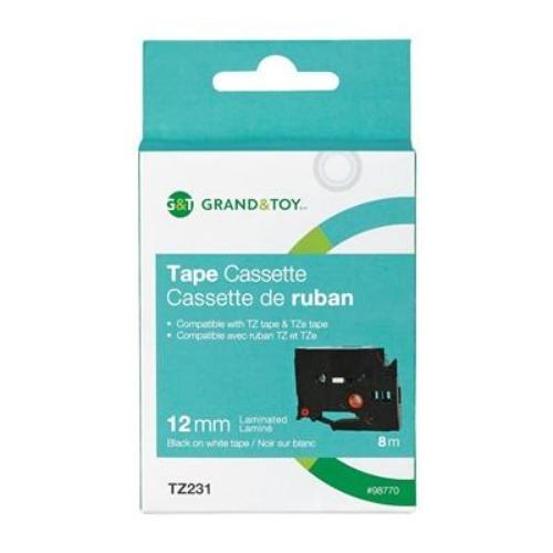 Grand and Toy Sign TZe Black Type On White Label Tape Cassette, 12 mm (1/2") x 8 m