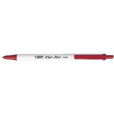 BIC Clic Stic Ballpoint Retractable Pens, Red, Medium 1.0 mm, 12/BX