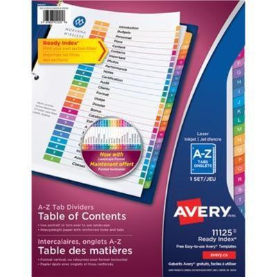 Avery Ready Index Customizable Table of Contents Dividers, White with Multi-Coloured Tabs, Alphabetical (A-Z), Letter-Size, 26 Tabs/ST, 1 Set/PK