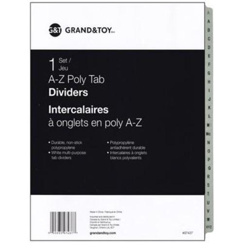 Grand and Toy Poly Tab Dividers, White with Black, Alphabetical (A-Z), 25-Tabs/ST, 1-ST/PK