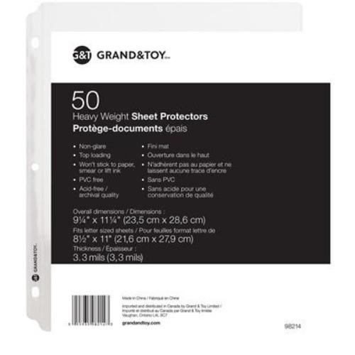 Grand and Toy Heavyweight Sheet Protectors, Clear, Letter Size, 50/PK