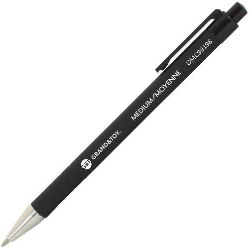 Grand and Toy Rubber Barrel Retractable Ballpoint Pens, Black, Medium, 1.0 mm, 12/BX