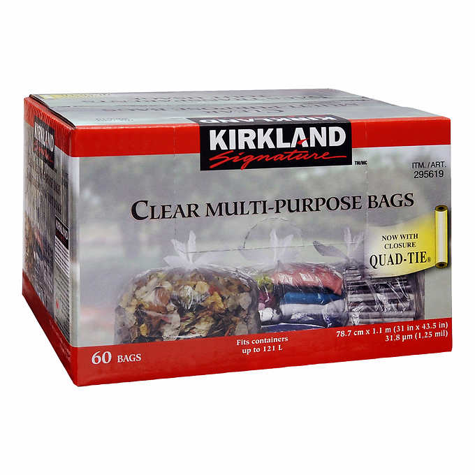 Kirkland Signature Clear Garbage Bags, 31"x43.5, 60/box