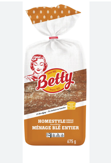 Betty Homestyle Whole Wheat Bread 675g