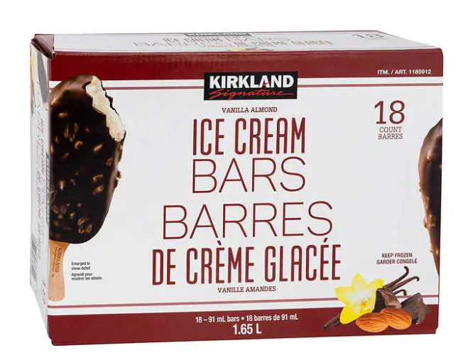 Kirkland Signature Icecream Bars Vanilla Almond x18pk