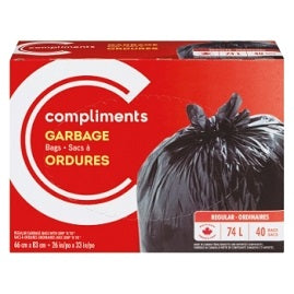 Compliments Garbage Bags, Regular, 74L, 40 bags